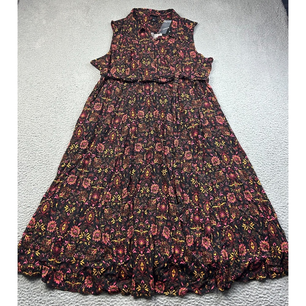Torrid Dress Women 2 2X Floral Midi Rayon Slub Shirt Dress Belted NWT